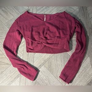 Free People Cranberry Color Twist Front Crop Top